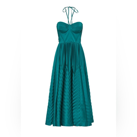Emerald Marchesa Notte Green Pleated Dress - Picture 2 of 6